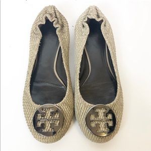 EUC Tory Burch Grey Reva Textured Snakeskin flats